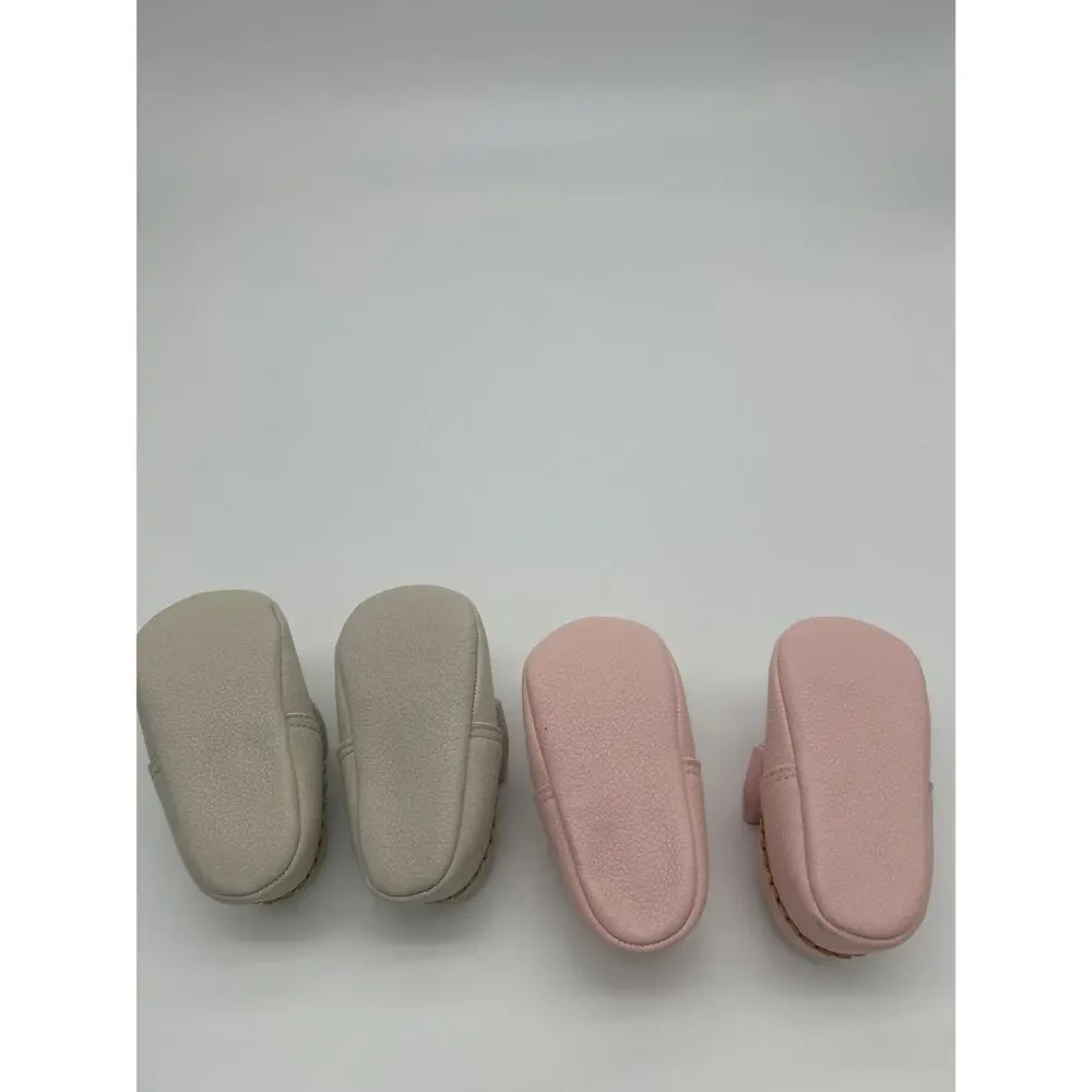 Lot of 2 First Steps Stepping Stones Pink Bow Moccasin Shoes Size 3 (6-9 Months)